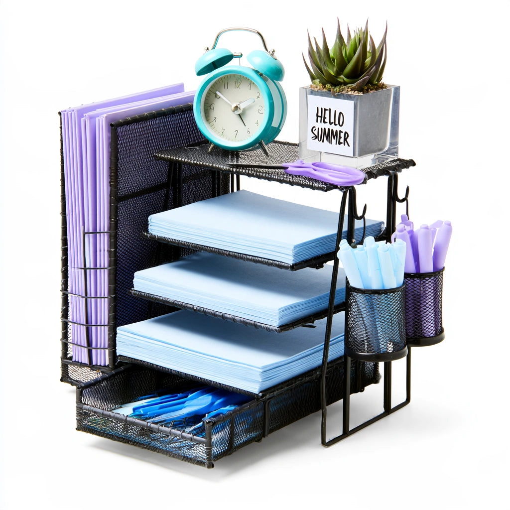 Organizer da scrivania con cassetti in rete traspirante, colore nero